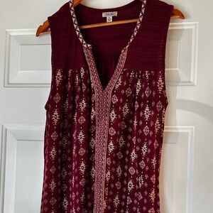 Lucky Brand Burgundy Print Sleeveless Tunic Top *Size XL